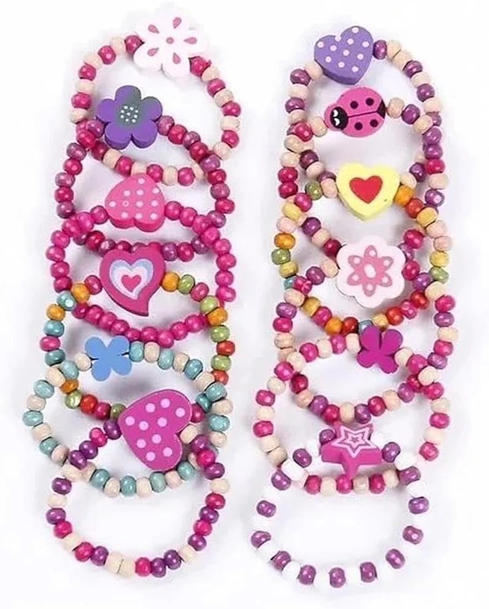 12 stuks prinsessenfeestarmbanden, vriendschapsarmbanden met houten kralen voor meisjes, elastische sieradenset voor kinderen, ideeën voor feestgeschenken en vulling van zakjes