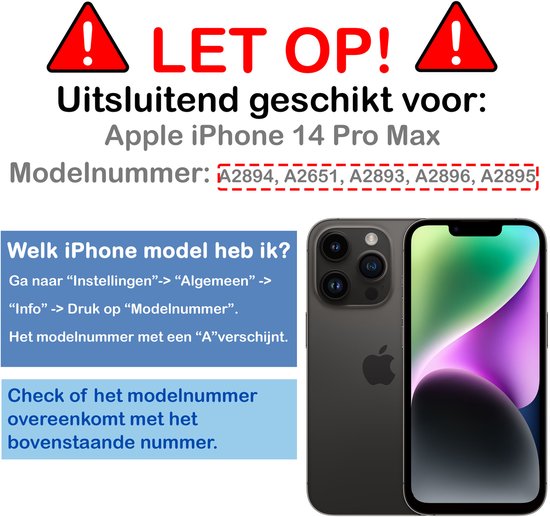 Waarschuwing: Alleen geschikt voor Apple iPhone 14 Pro Max, met modelnummers.