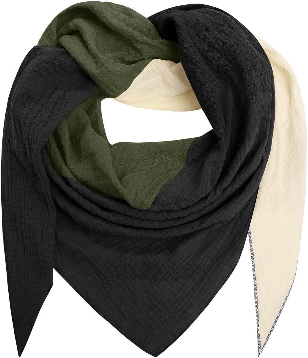 Sjaal dames katoen driehoekige halsdoek dames driehoek sjaal kleurencombinatie mousseline halsdoek 200cm x 120cm