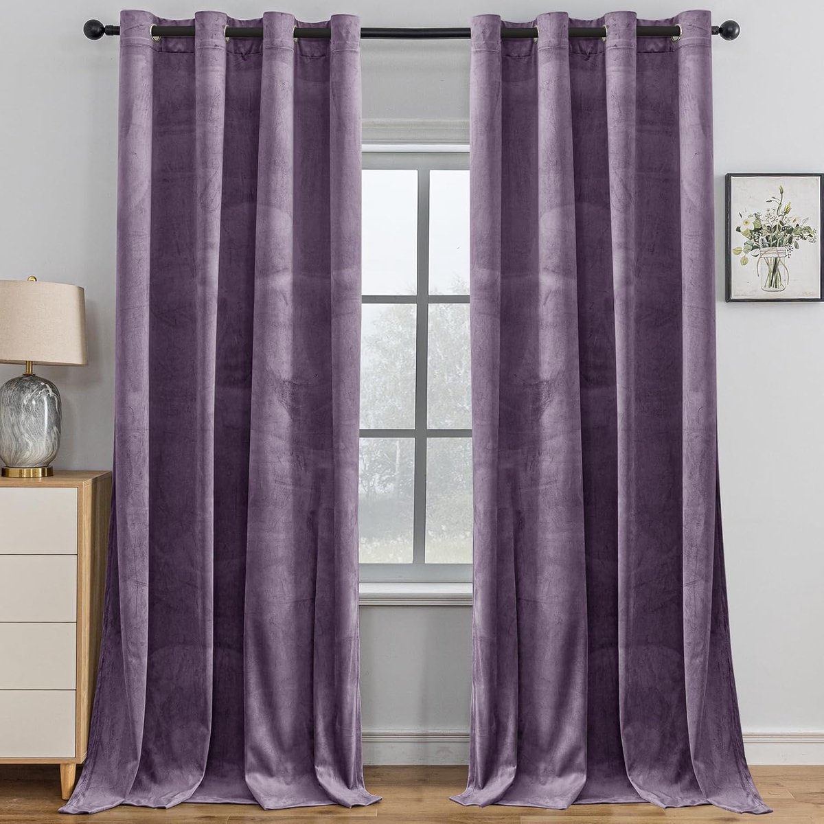 Fluwelen Gordijnen Set Van 2, 140 X 225CM(BxH), Thermisch Verduisteringsgordijn, Ondoorzichtig Gordijn Met Oogjes, Thermogordijn Woonkamer Slaapkamer, Geluidsisolatie, Licht paars