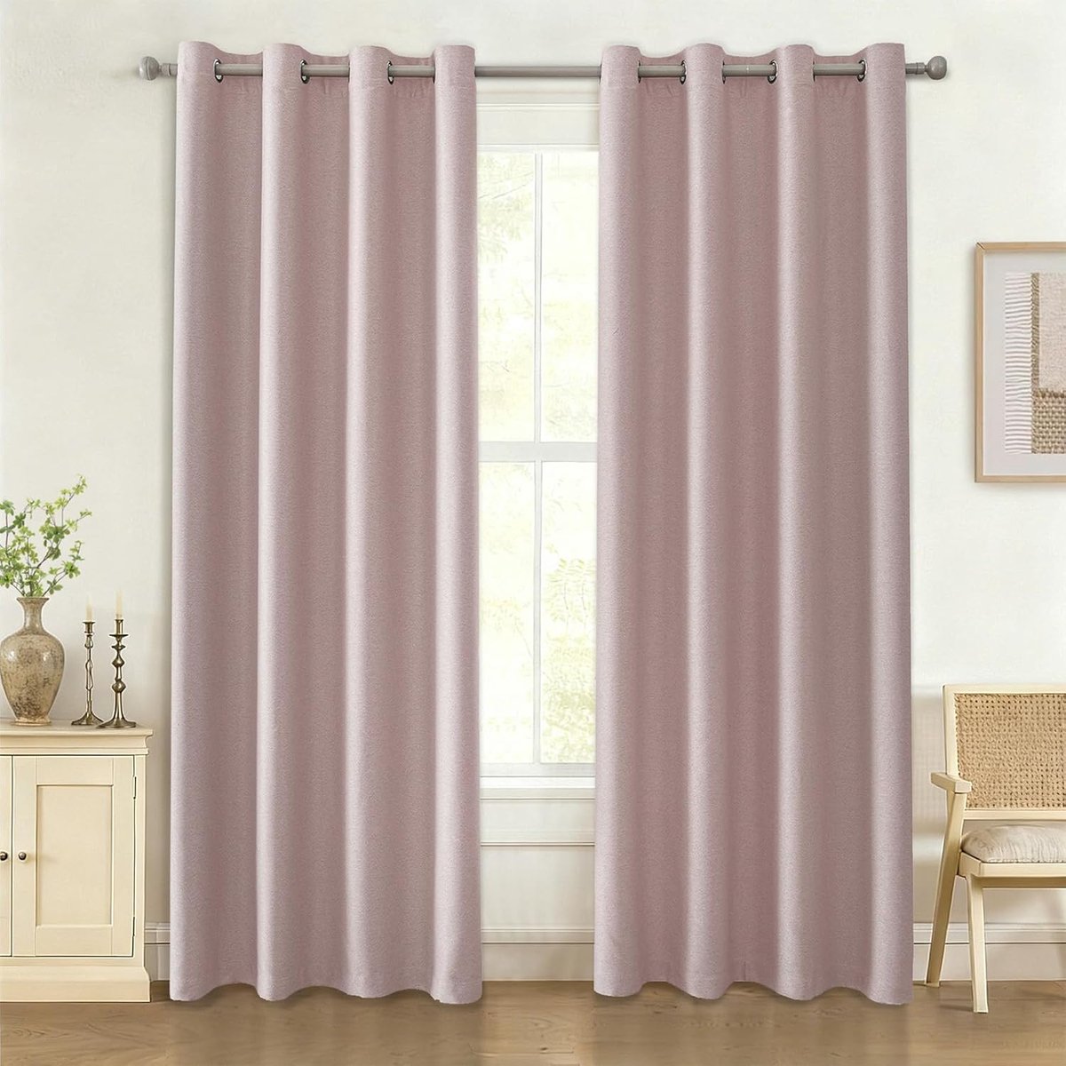 Thermo-verduisteringsgordijn, linnenlook, isolerend, tegen kou en warmte, geluidsisolerend, voor woonkamer, 2 stuks, 140 x 280 cm, roze