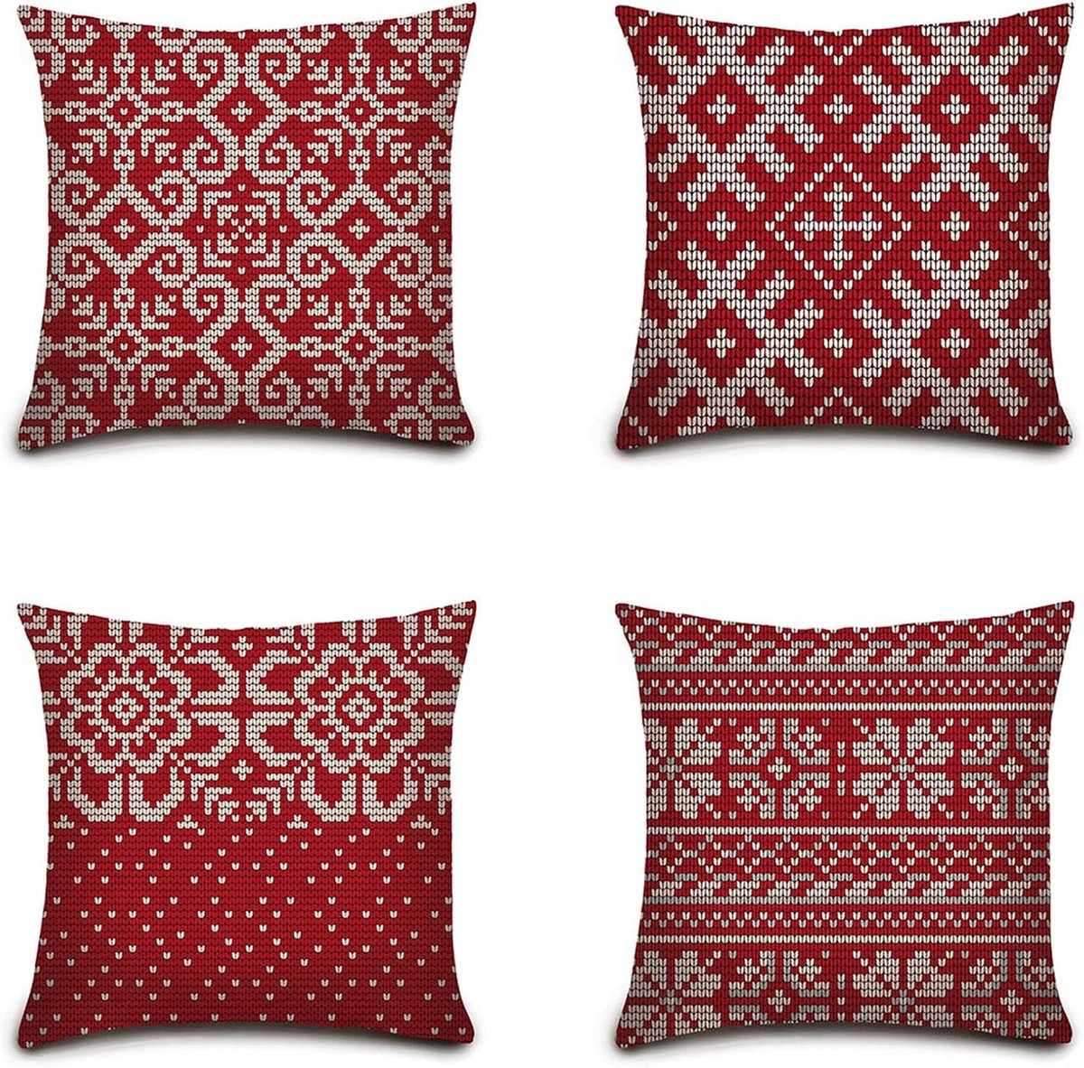 Kussenslopen 65 x 65 cm rood en wit decoratieve kussenslopen linnen vierkante kussenslopen met onzichtbare rits voor bank slaapkamer woonkamer tuin dubbelzijdige kussenslopen
