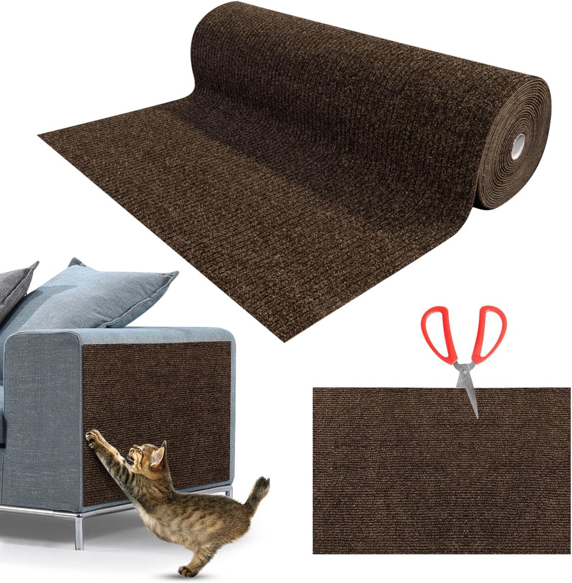 Krabpaal voor katten, zelfklevend, doe-het-zelf-klimbing, krasbescherming, mat bruin