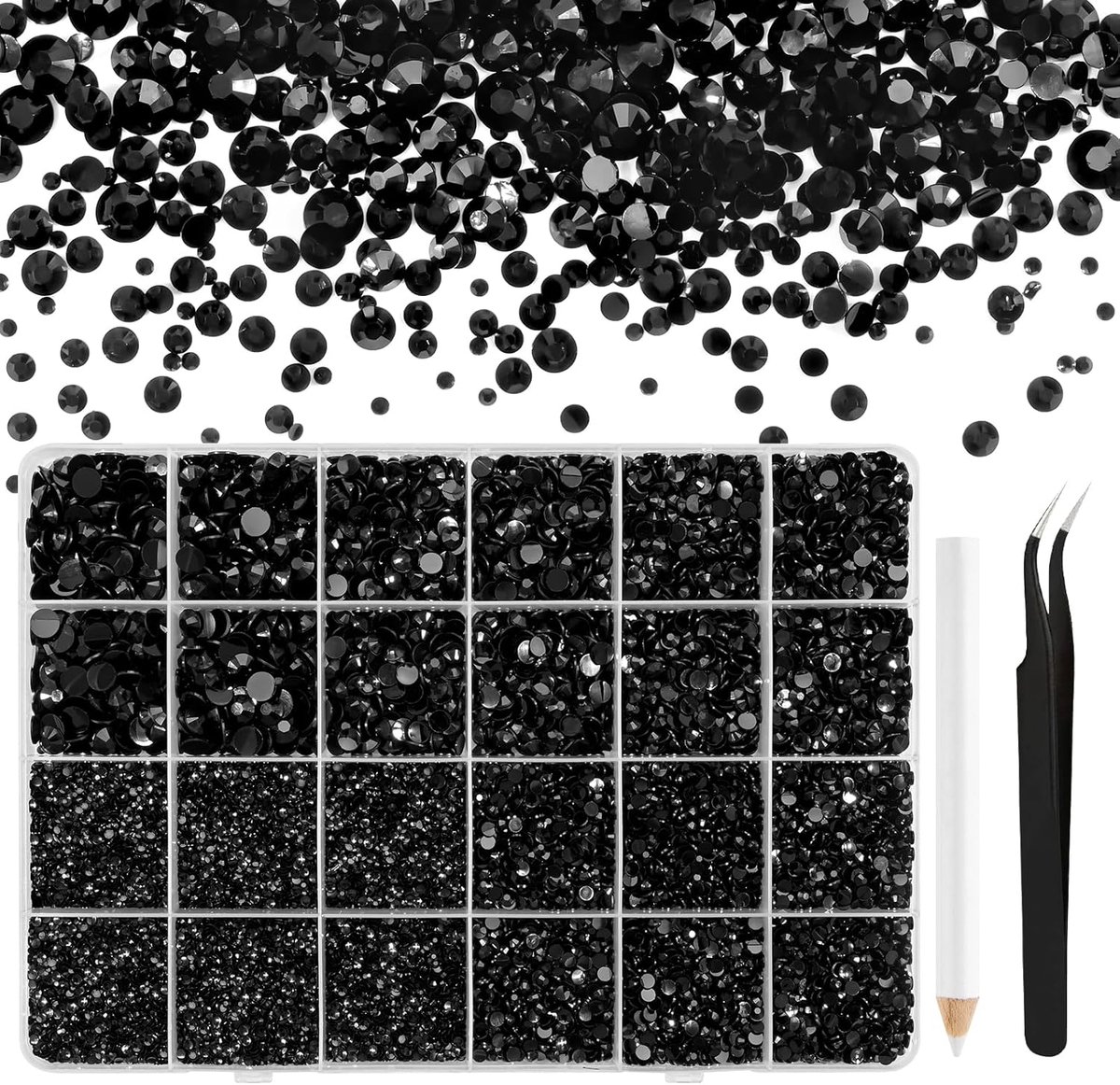 36000 Stuks Resin Strasssteentjes 2-6mm Platte Achterkant Ronde Strasssteentjes Geschikt voor Nagelkunst, Gezichtsschilderen, Kleding en Andere Handgemaakte DIY (Zwart)
