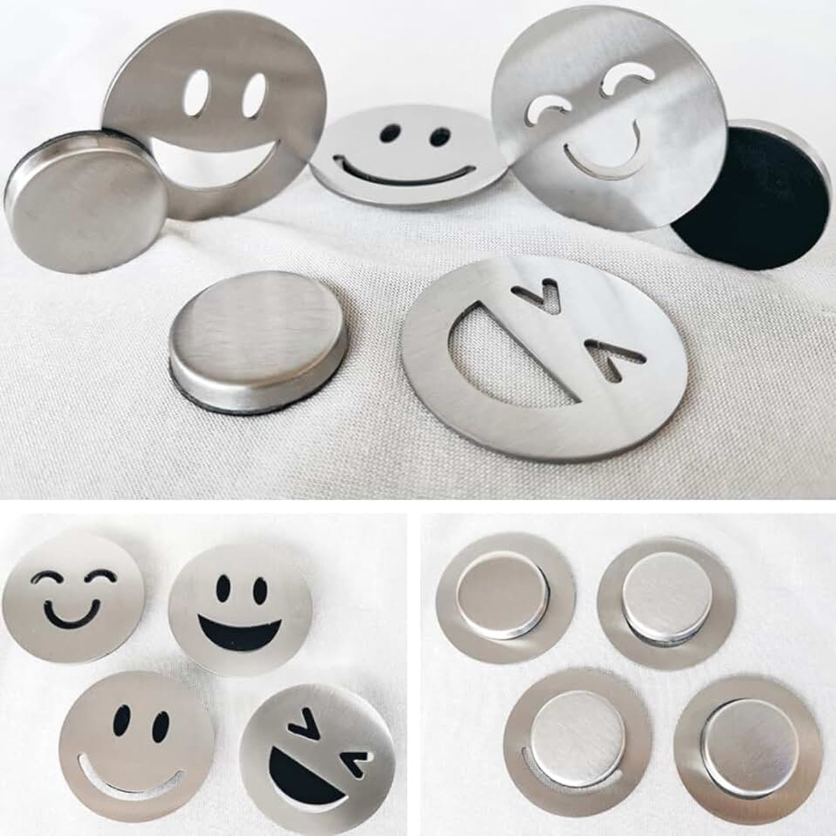 8 stuks tafelkleedgewichten, magneet, smiley, gordijngewichten voor buiten, tafelkleden, gewichten, roestvrij staal, extra zwaar, voor gordijnen, douchegordijn, whiteboard en koelkast