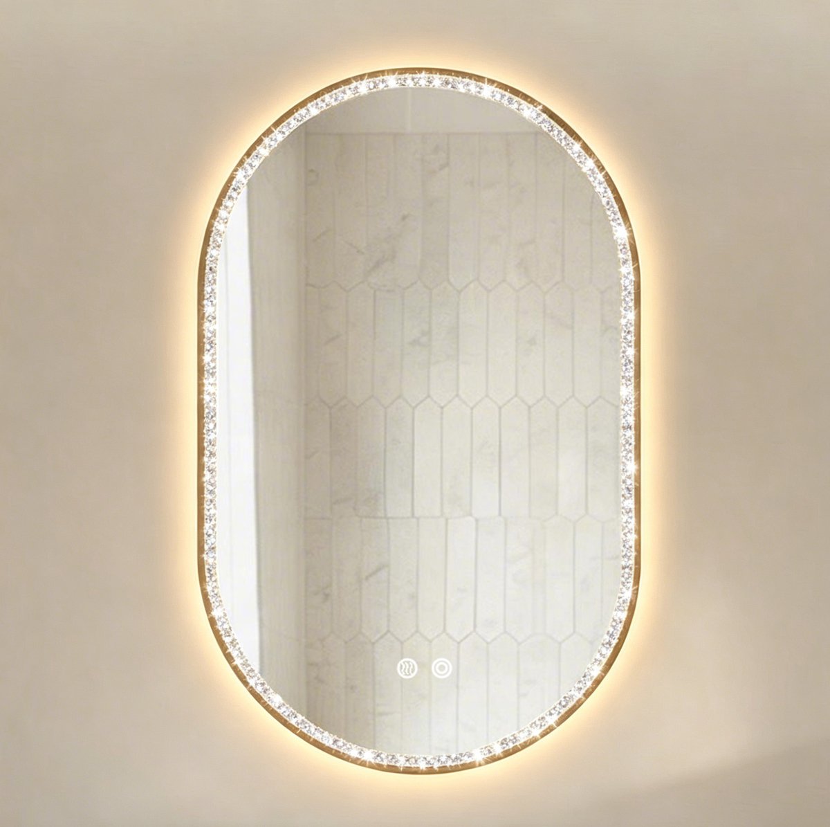 STILVORA Spiegel – Ovale Badkamerspiegel Met LED-Verlichting – 50 x 80 cm – Aluminium En Glas – Goud – Dimbaar Met Anticondens
