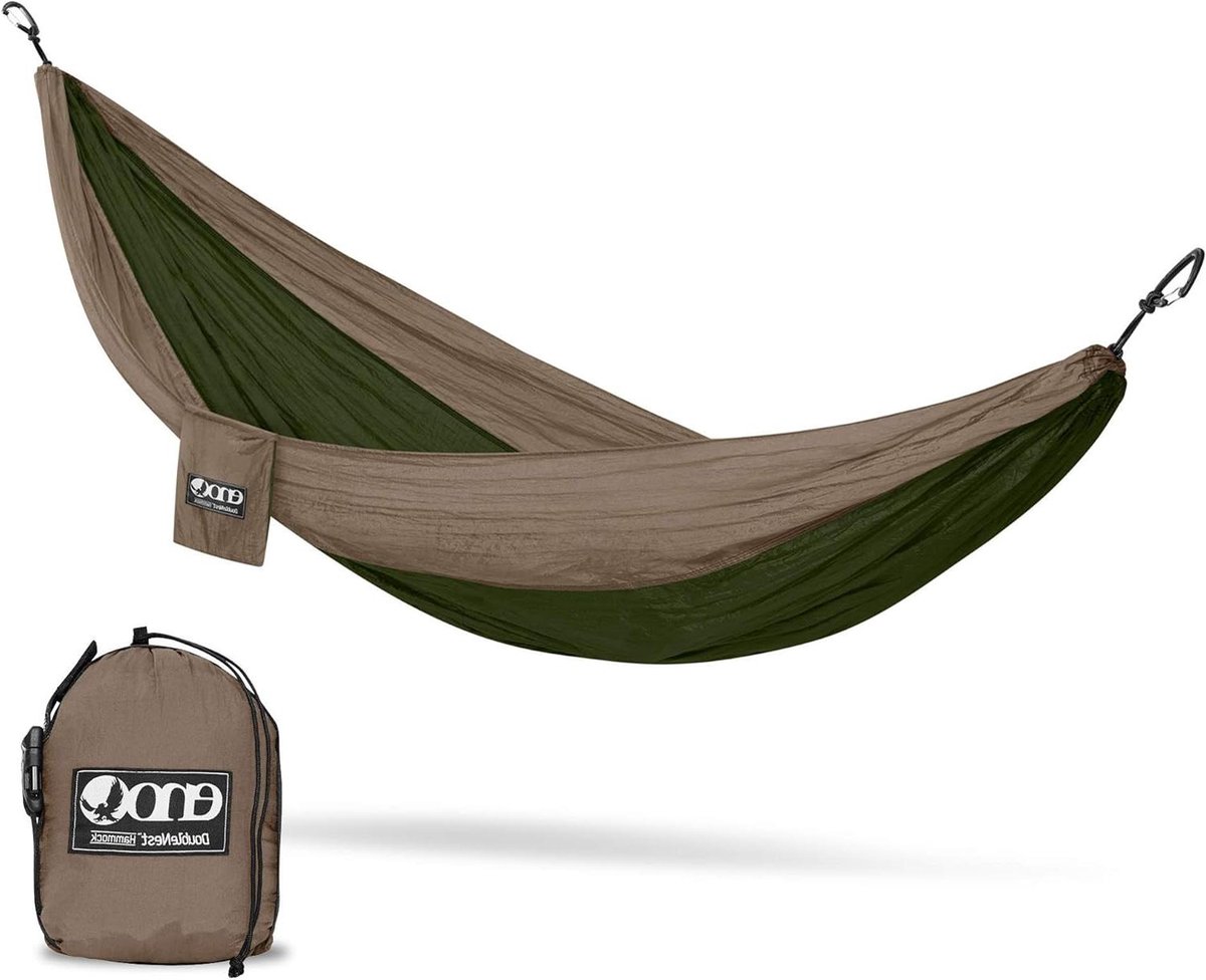 Dubbele Hangmat - Kampeer Hangmat - Ontspannen Buiten - Sneldrogend Materiaal - 2.9 x 1.9 Meter - Kaki Olijf