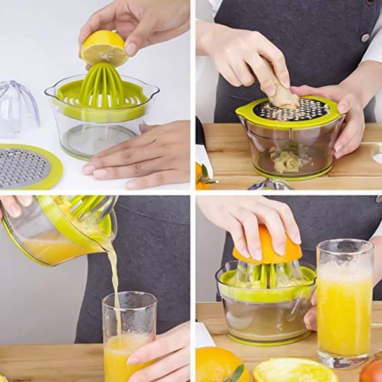 4-in-1 Handmatige sapcentrifuge - Citrusknijper - Fruitpers - Sinaasappelpers - Draagbare - met maatbeker - Gebruikt als citrusvruchten, knoflookrasp, eidooierafscheider en sapcontainer - groen — afbeelding 3