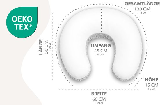 Voedingskussen baby 130 cm C-vorm borstvoedingskussen Nursing Pillow - afneembare Minky hoes ergonomisch wasbaar pasgeboren zacht ademend - OEKO-TEX gecertificeerd Wilde Roos Grijs — afbeelding 2