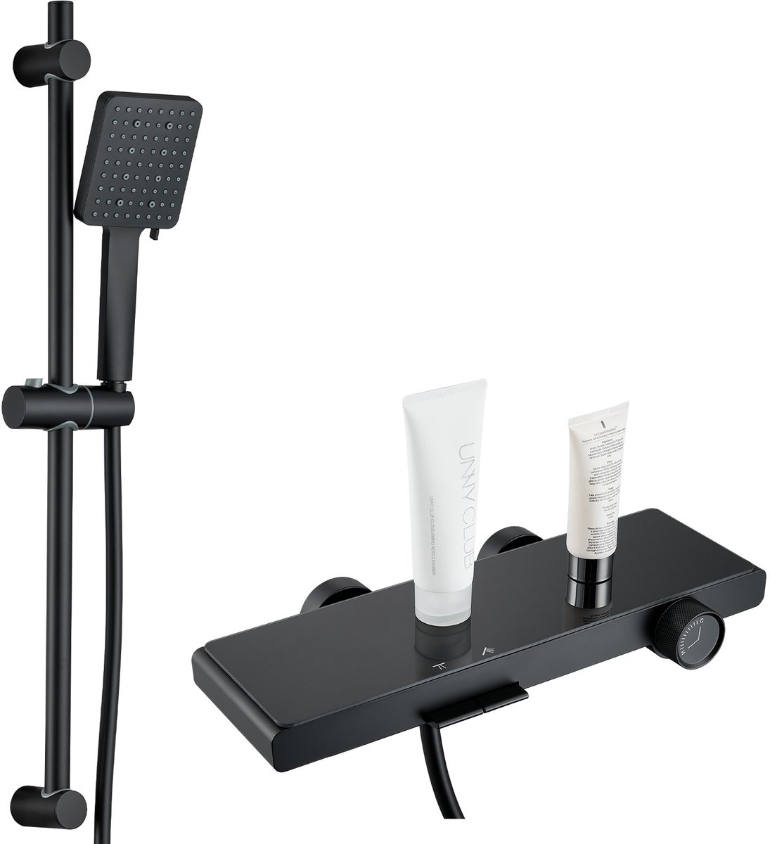 Auralum Max Luxe Badkraan met Handdouche Doucheset - 2 Piano Button Bediening Complete Set - 2 Functies - Wandmontage - 6 Functies Douchekop - Verstelbare Glijstang 70 cm - Zwart