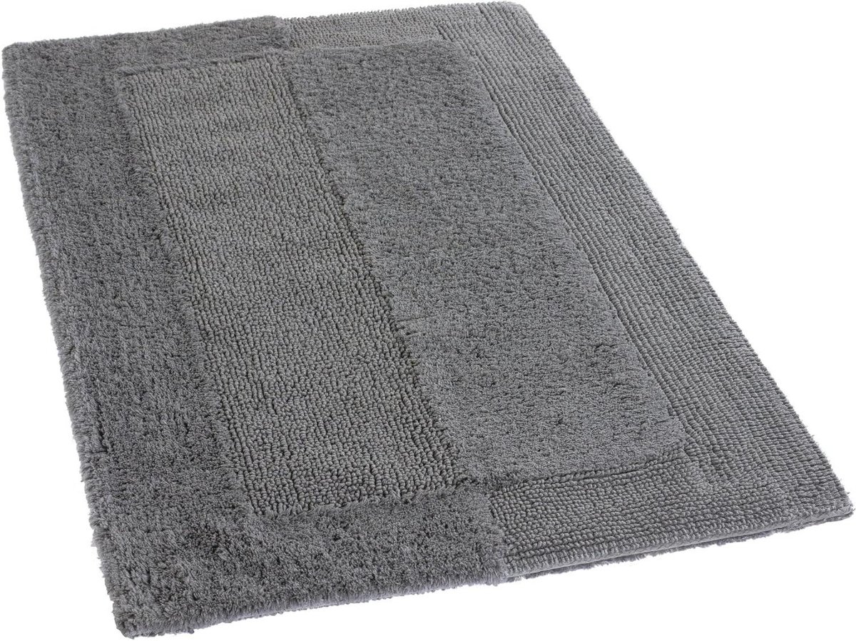 Badmat Rechthoekig - Badkamer Tapijt - Voet Comfort - Omkeerbaar Design - 85 x 150 cm - Antraciet