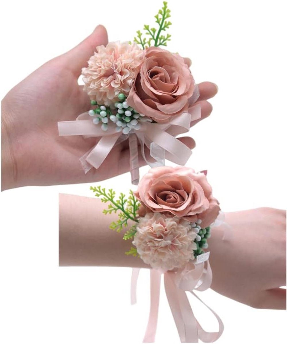 Bloem Corsage Set - Polsbloem Boutonniere - Feestelijke Decoratie - Handgemaakt Ontwerp - 2 Delig - Rosé Goud