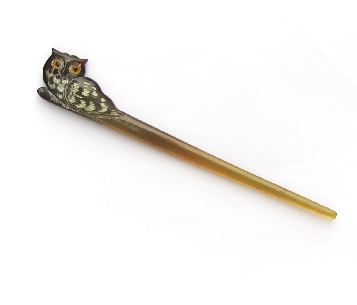 Haarvork Uil van Natuurlijk Hoorn, Handgemaakte Haarstok voor Dames 15,5 cm