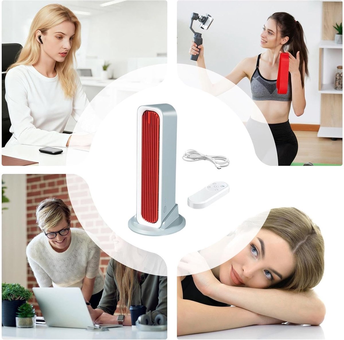 Bladloze torenventilator - Torenventilator voor de slaapkamer - Draagbare oplaadbare ventilator - Drie windsnelheden - Persoonlijke koelventilator - Geschikt voor kantoren, woonkamers, slaapkamers, bureaus en nachtkastjes - Blauw - 77,4*314,1*82 mm – foto 6