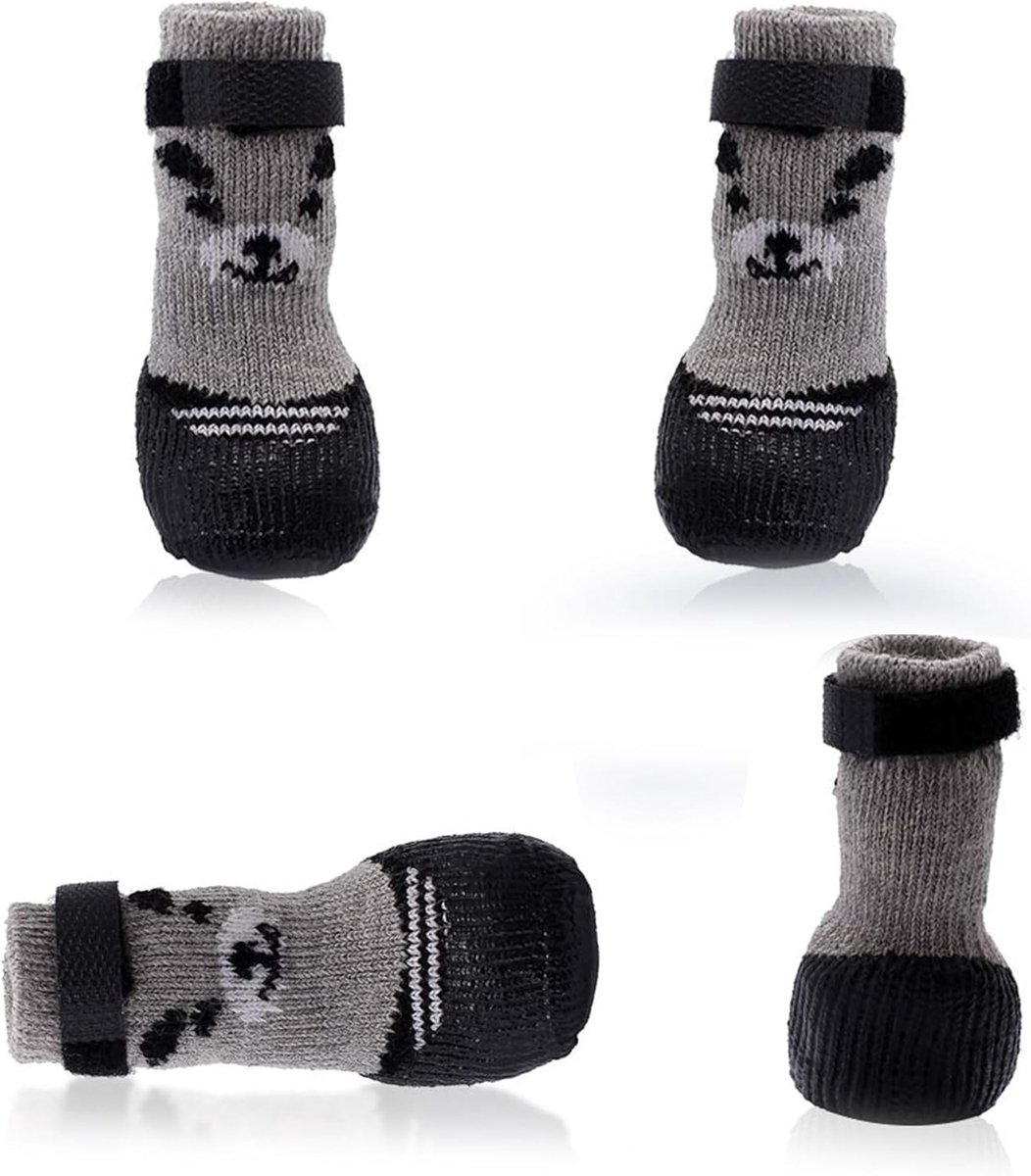 2 paar sokken voor honden, antislip hondensokken, pootbescherming met verstelbare klittenbandsluiting, winterwarm, geschikt voor gebruik binnenshuis, L