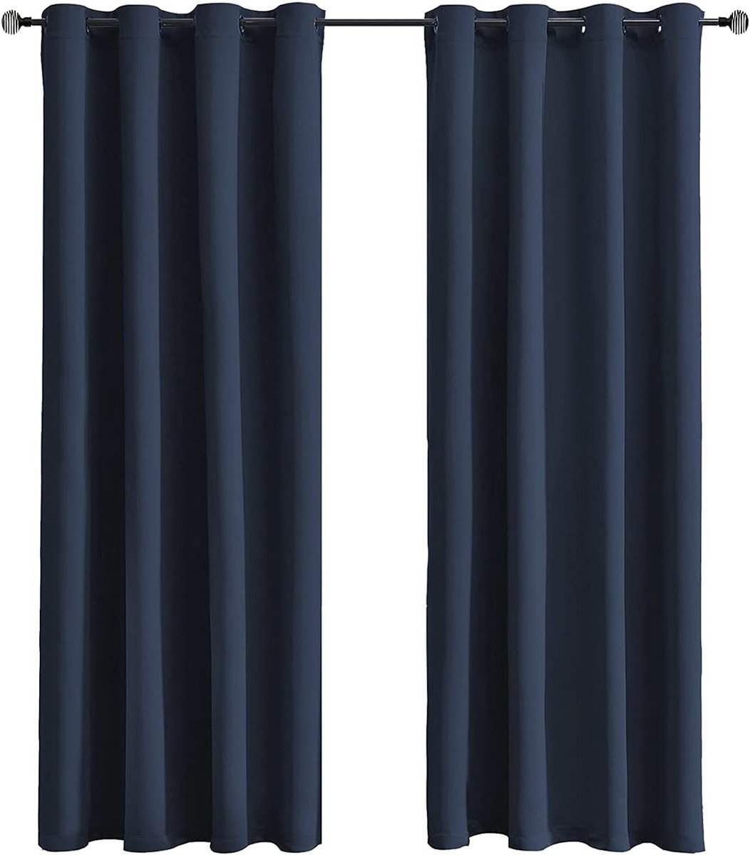 verduisteringsgordijn gordijnen ondoorzichtig gordijn slaapkamer met oogjes, 1 stuk (Navy blauw, 100 x 120 cm)