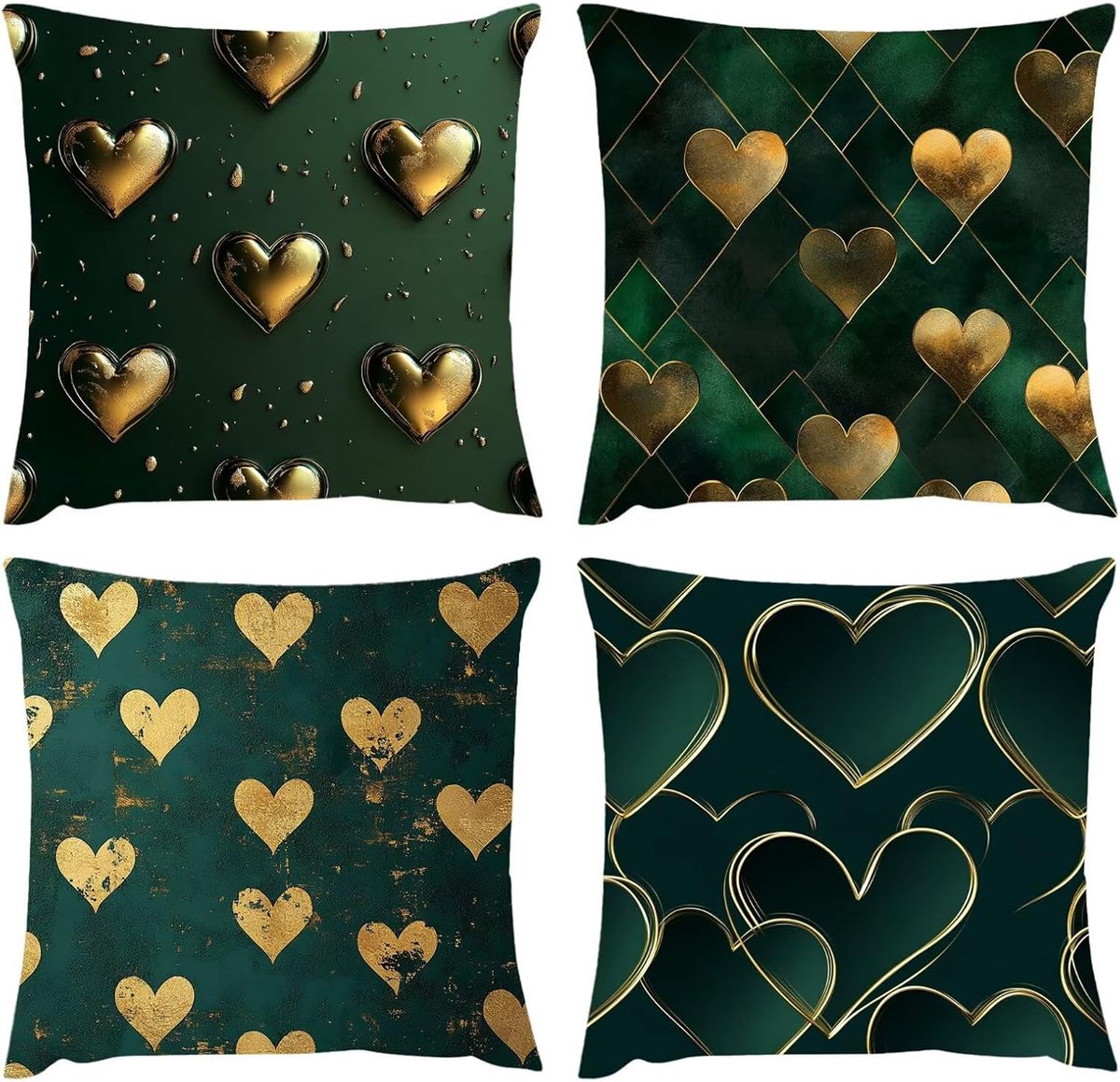 waterdichte kussensloop, 50 x 50 cm, set van 4, groen linnen, decoratie, kussenhoes, liefde, bankkussen, decoratief kussen met verborgen, voor bank, tuin, slaapkamer, balkon, kinderen