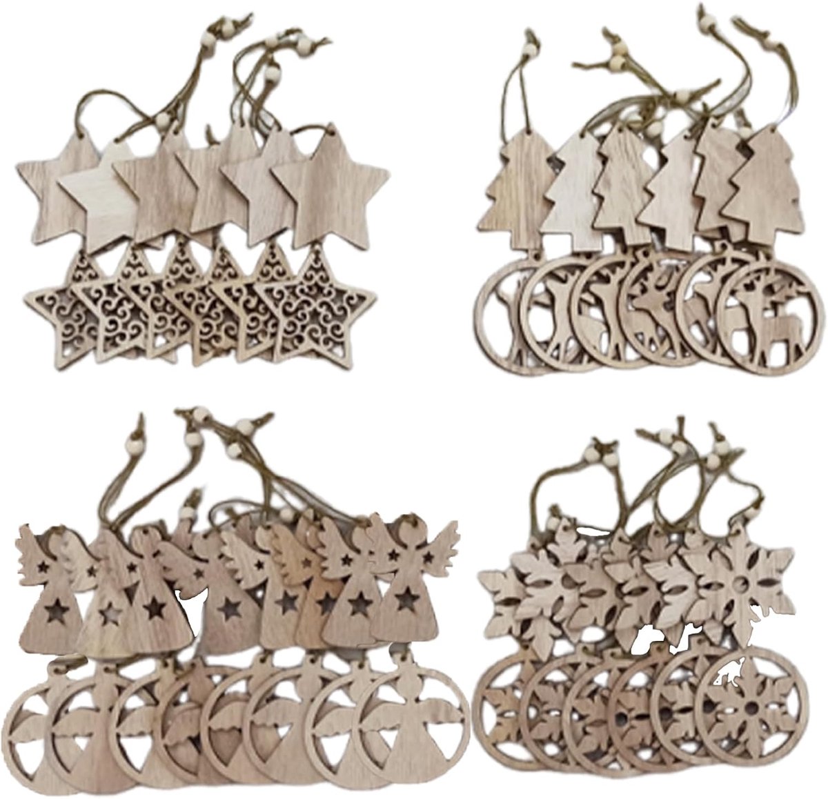 Hangerset, houten kerstboomversiering, hert engel sterren sneeuwvlok kerstboomhanger om op te hangen, kerstdecoratie