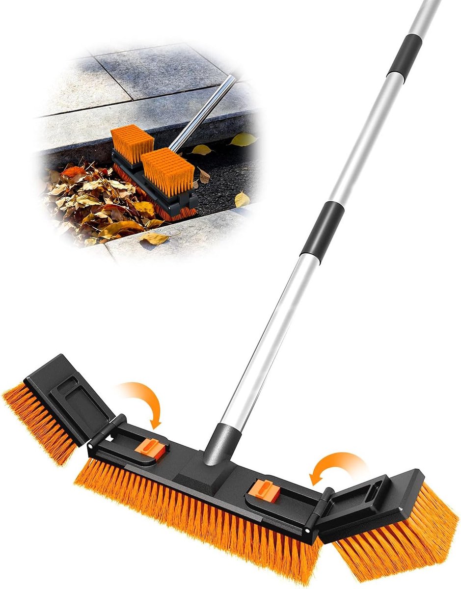 47 cm, verstelbare bezemkop, bezem voor de tuin, straatbezem, buiten, 145 cm, roestvrij staal, steel, ergonomisch, stijve borstels, robuuste industriële bezem, beton, garage, terras, erf, weg