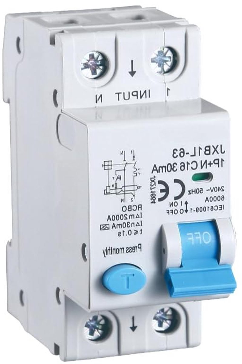 Stroomonderbreker - Aardlekschakelaar Differentieelschakelaar - Elektrische Installatie Beveiligen - Magnetothermisch Klasse A - 16A 30mA 2 modules - Grijs