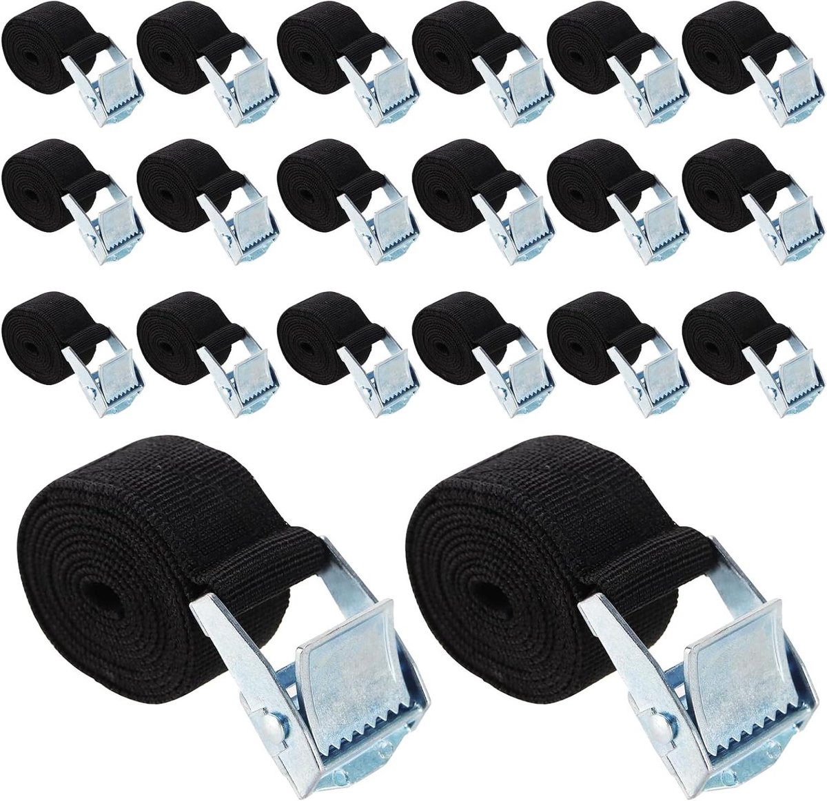 Spanbanden met Nokgesp - Lading Zekeren - Vracht Vervoeren - Platte Singels Voorkomen Draaien - 1m x 25mm - Zwart