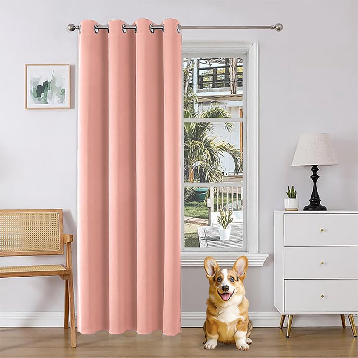 Verduisteringsgordijnen, 1 stuk, deurgordijn, ondoorzichtig, deurgordijn met oogjes, thermische koudebescherming, hittebescherming, geluidsisolatie voor slaapkamer, woonkamer, dromerig roze