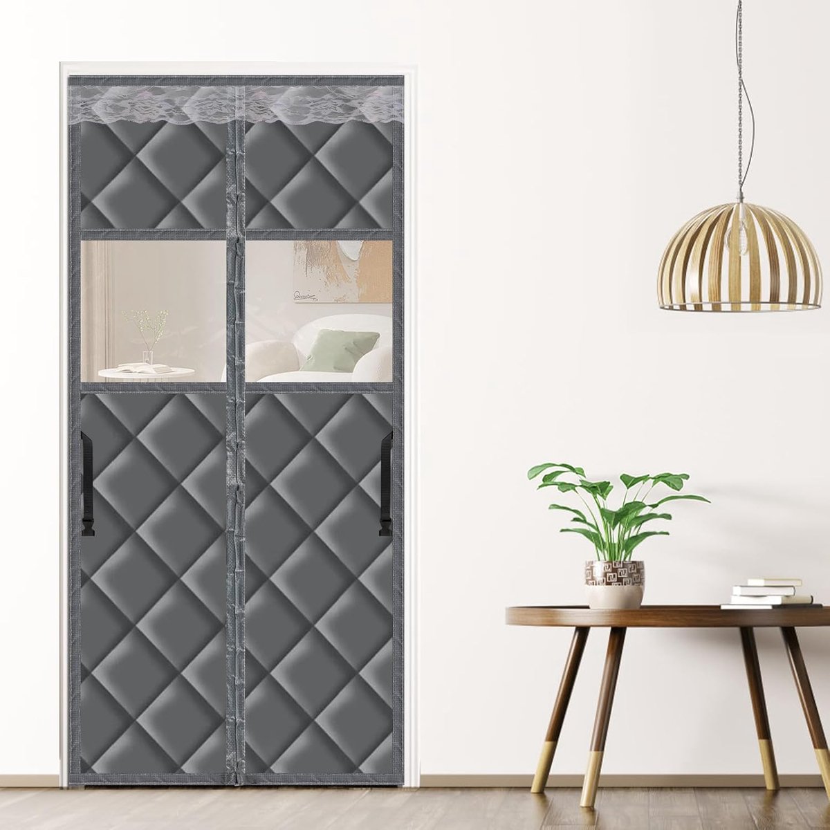 lalago Thermisch isolerend gordijn met magnetisch, 80 x 200 cm, warmte-isolatie, magnetisch deurgordijn, warmte-isolatie, koude- en geluidsisolatie, diervriendelijk (met raam)