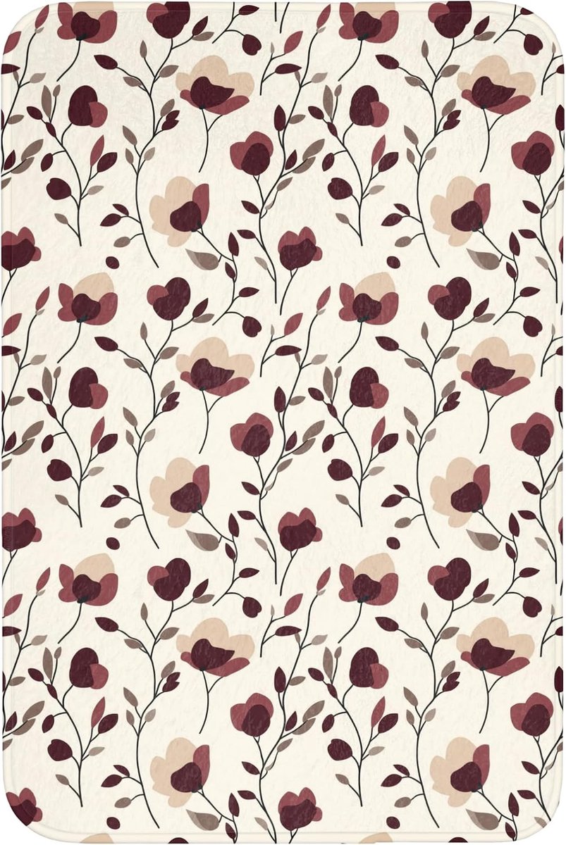 Badmat Rechthoekig 60x90 cm Badkamer Accessoires Bath Mat Anti Slip Wc Memory Foam Wasbaar Zacht Bathroom Toilet Mats Washable Bloemen - Botanisch - Bordeaux