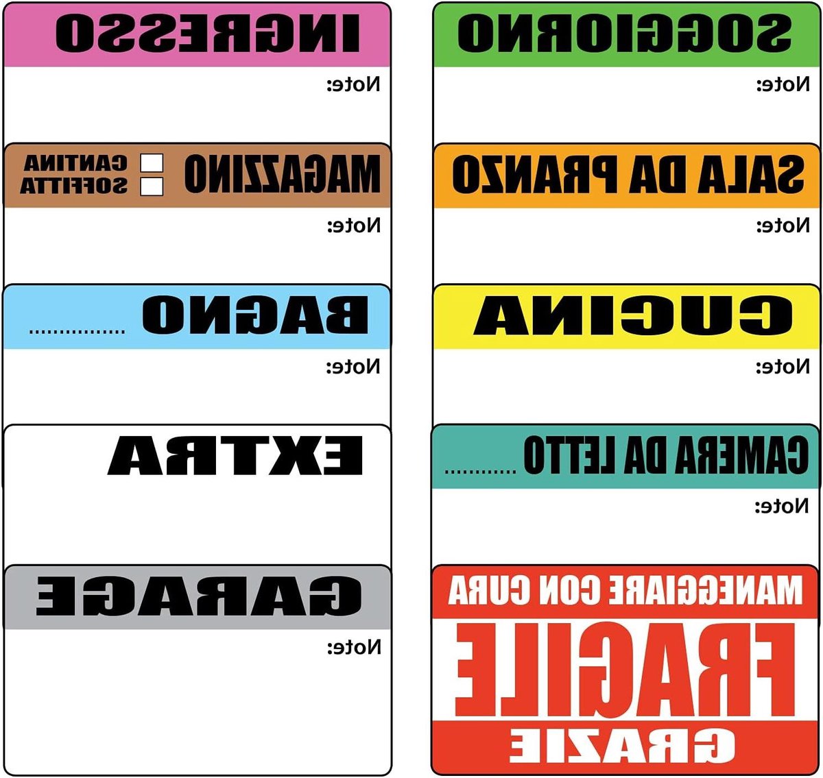 Verhuisdozen Stickers - Labels Verhuizen - Organiseer Je Spullen - Kleurgecodeerd Personaliseerbaar - 7 x 3.8 cm - Meerkleurig