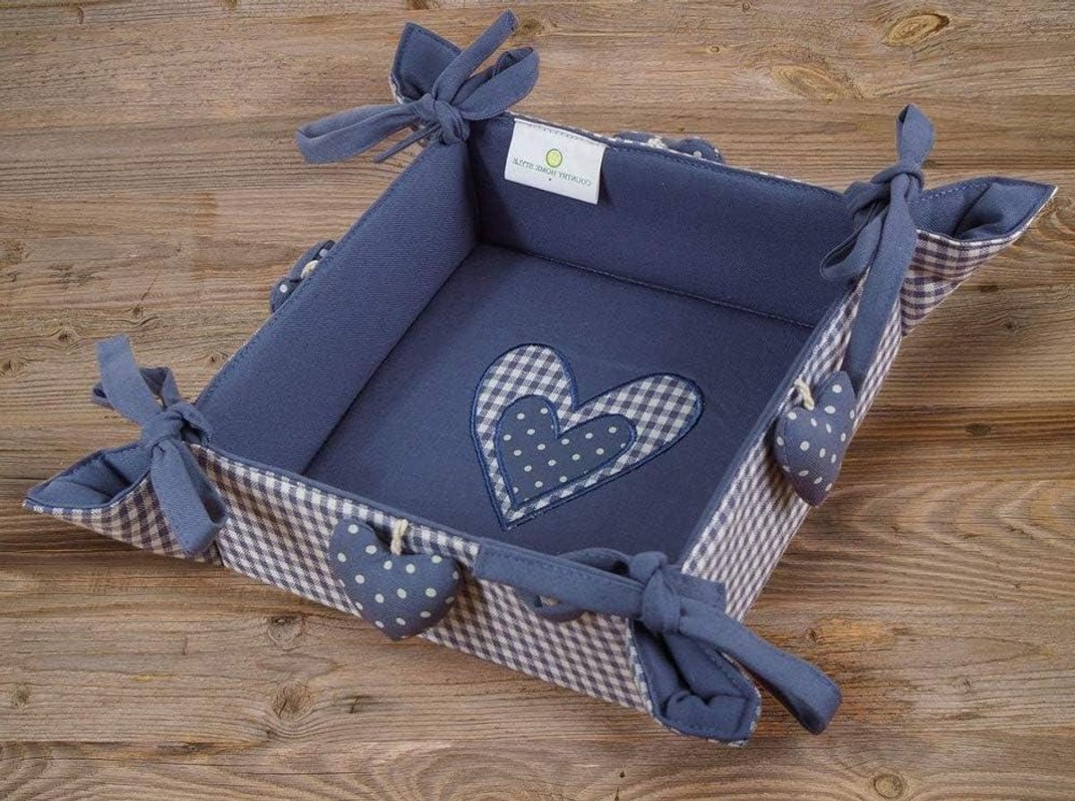 Broodmand - Keukenmand textiel - Brood serveren - Landelijke stijl - 20 x 20 cm - Blauw