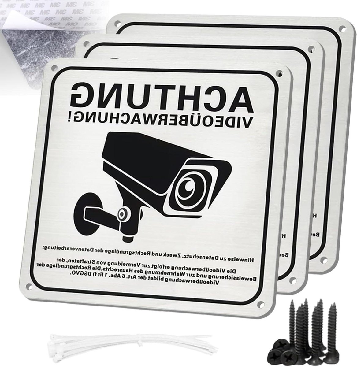 Bewakingsborden - Camera Stickers - Veiligheid Aangeven - Aluminium Waterbestendig - 15 x 15 cm - Wit