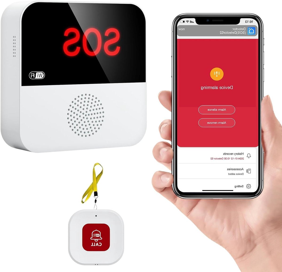 Persoonlijk Alarm Systeem - Noodknop Pager - Veiligheid Thuis - App Meldingen Ontvangen - 70 Meter Bereik - Wit