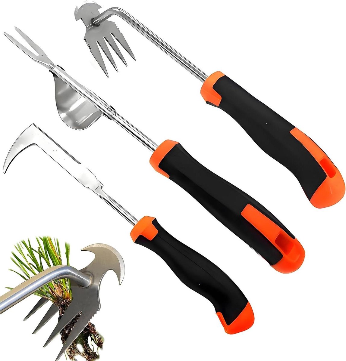 Onkruidstekers Set - Tuingereedschap Set - Tuin Onderhoud - Roestvrij Staal - 3 Delig - Grijs