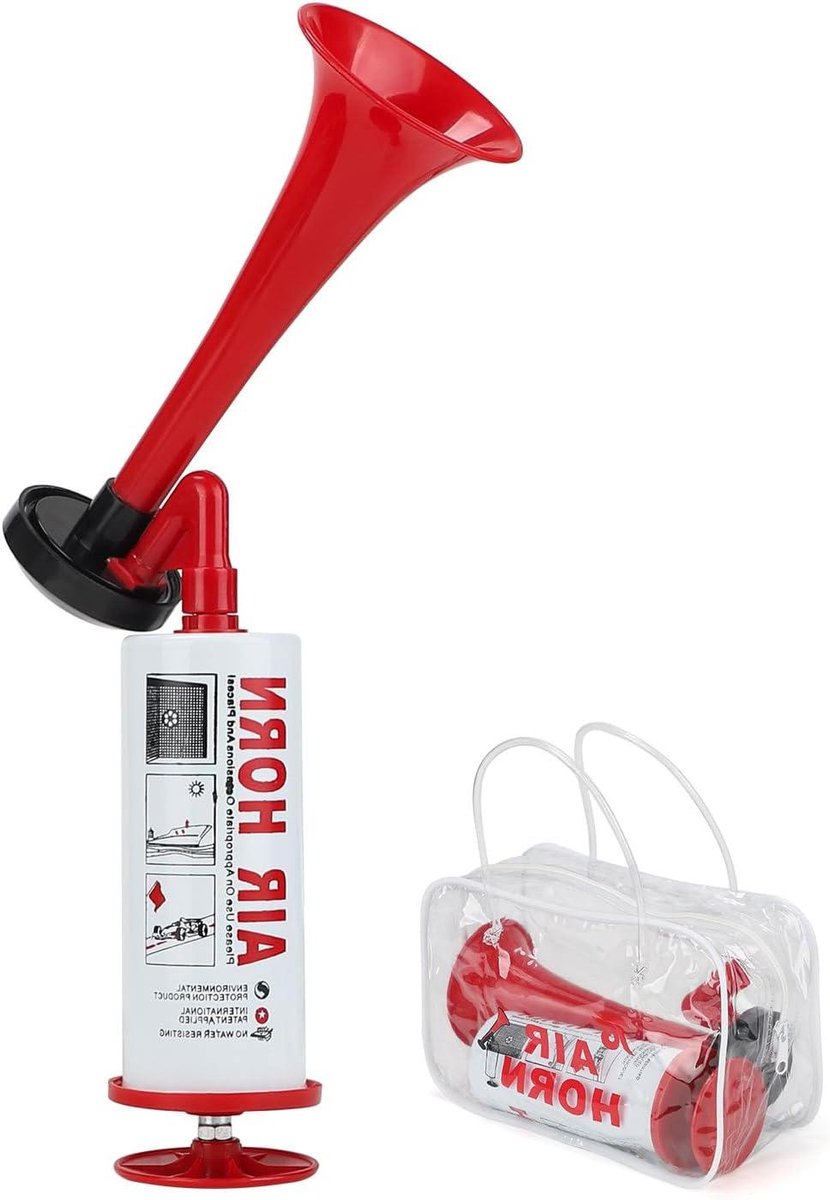 Handmatige Luchttoeter - Luide Trompet - Evenementen Feesten - Draadloos Werking - 19 cm Lengte - Rood