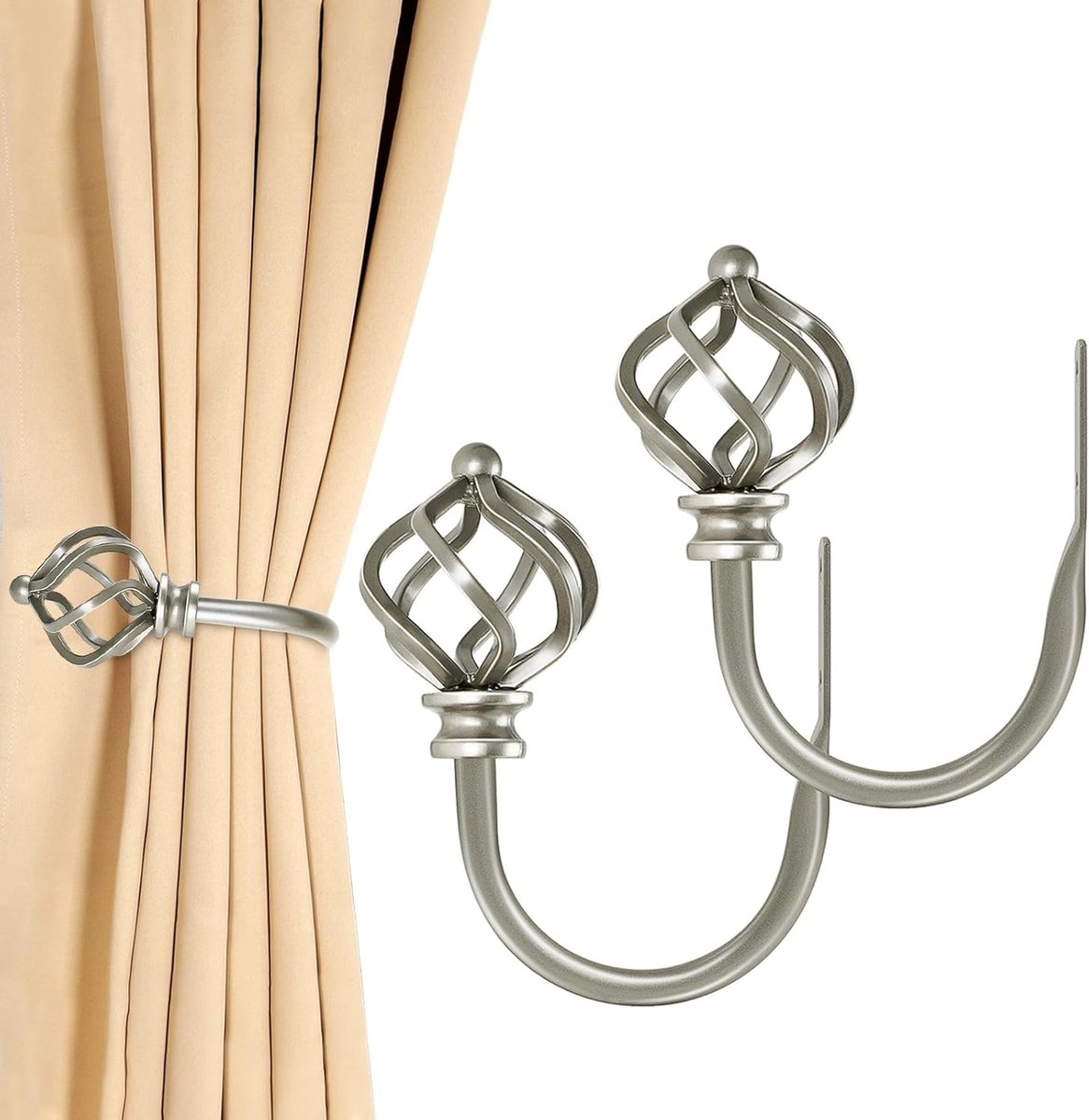 Gordijnhouders voor gordijnen, gordijnemhouder, antiek zilver, embrasses voor gordijnen, U-vormige gordijnbeugel, wandbevestiging, 2 stuks gordijnhaken