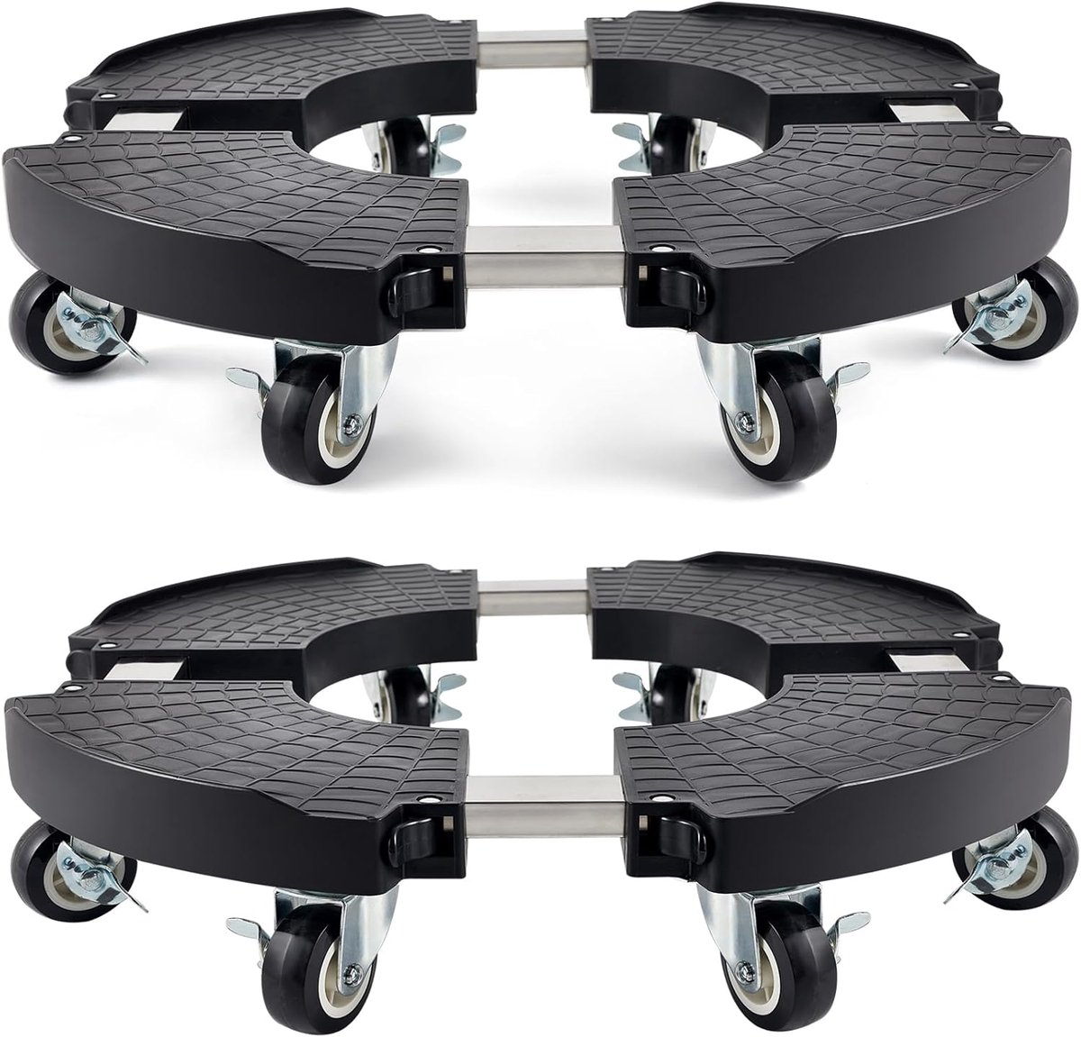 Plantenbak met wieltjes, 2 stuks, zwaar belastbaar, plantenwagen met 8 afsluitbare wielen, plantstandaard met wielen, robuust, verstelbaar 38-53 cm, 150 kg capaciteit voor grote plant/bloempot
