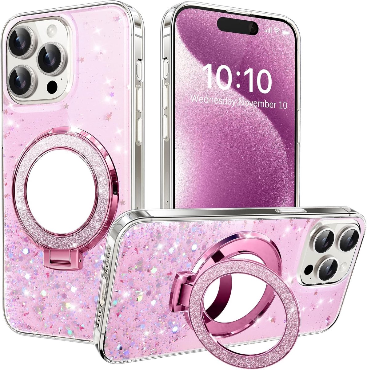 Stijlvolle en Schokbestendige Silicone Hoes met Spiegel en Sequins voor Samsung Galaxy A06 - Glanzend en Beschermend in Roze