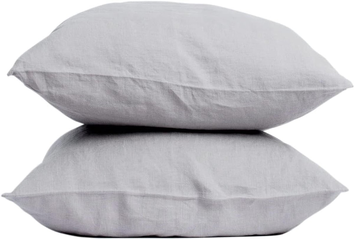 Linen Home Kussenhoes 40x80 linnen set van 2 | Hoogwaardige kussenhoes in lichtgrijs | 100% Stonewashed linnen beddengoed | Gemaakt in EU | Antiallergisch & huidvriendelijk