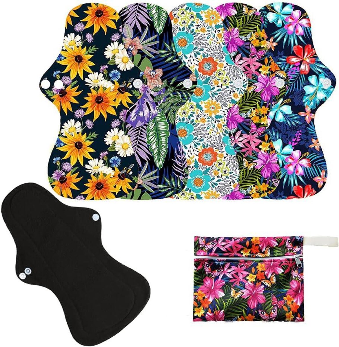 Herbruikbare Maandverband Sets - Wasbaar Inlegkruisjes - Persoonlijke Hygiëne - Waterproof Buitenkant - 5 Stuks - Gemixte Prints