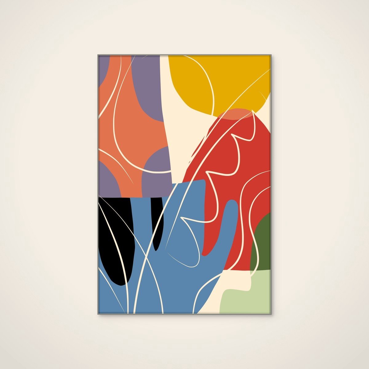 Akoestisch schilderij - 60 x 90 cm - Colorful Organic Abstraction van Little Dean - Abstracte wanddecoratie - zilver textielframe