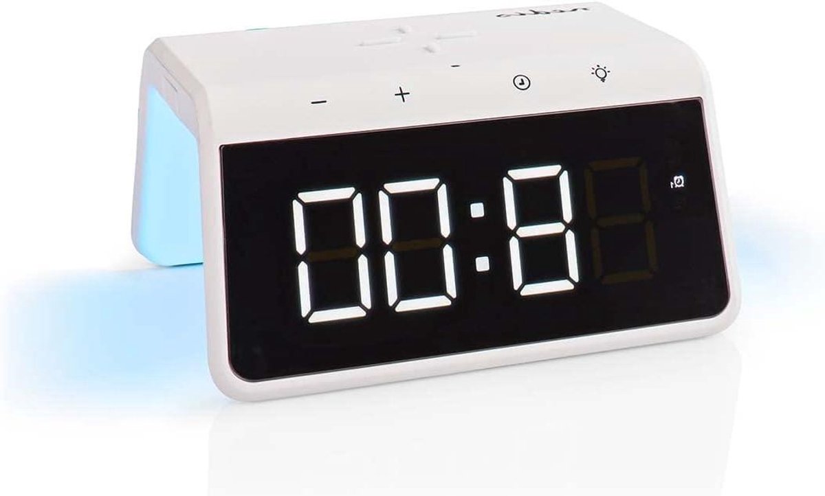 Wekker met Lader - Nachtklok - Opladen en Wakker Worden - Qi Draadloos Laden - 14 cm Lengte - Wit