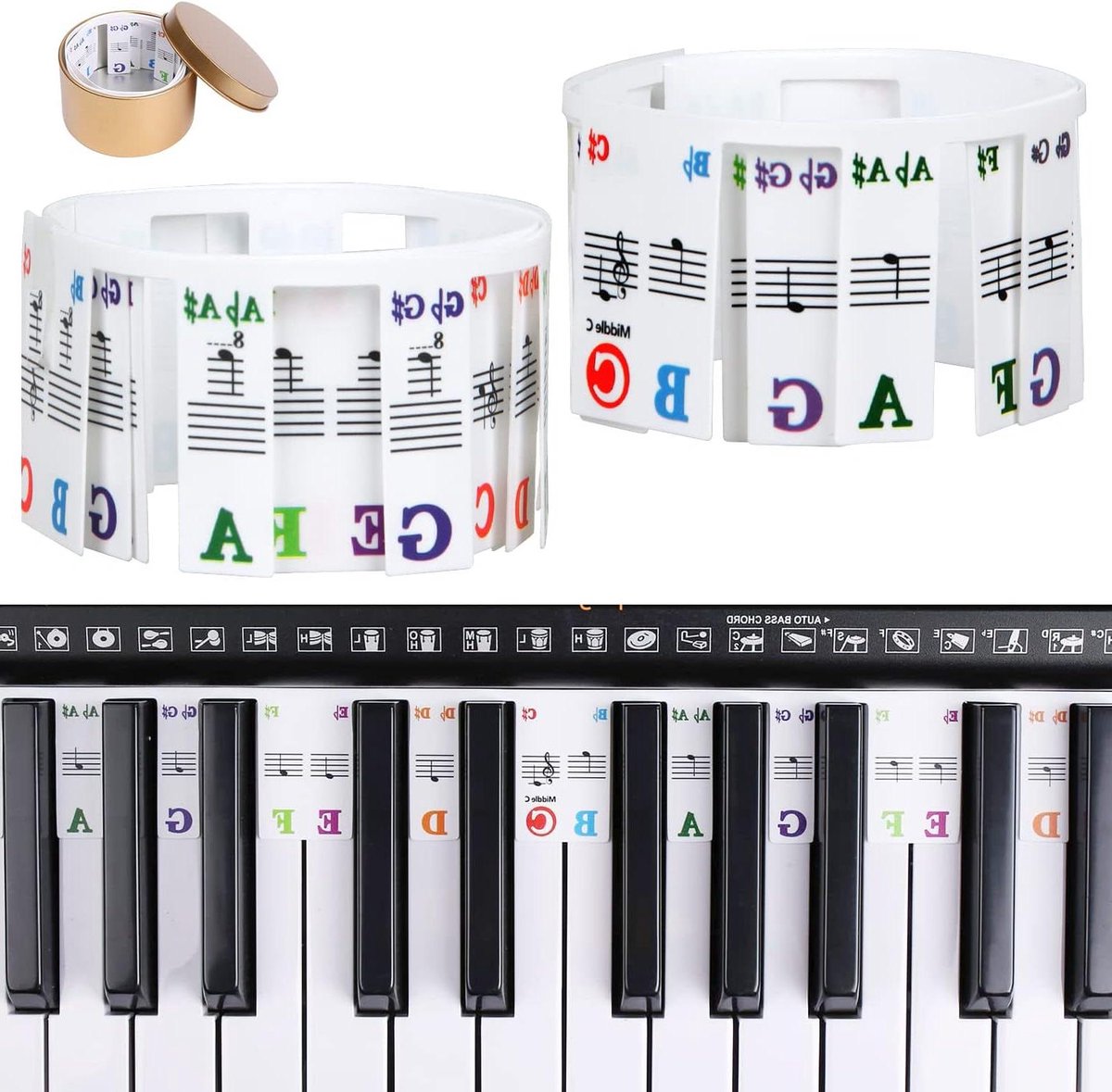 Piano Toets Stickers - Muziekinstrument Accessoires - Muziek Leren - 88 Toetsen Labels - 40 g - Gouden doos