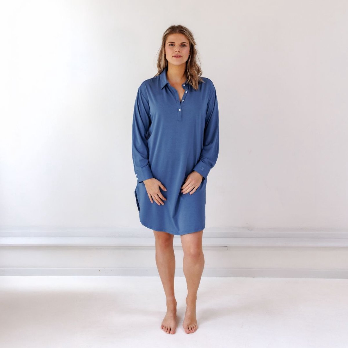 Coco & Cici TENCEL Nachthemd Dames Donker Blauw nachthemd blauw