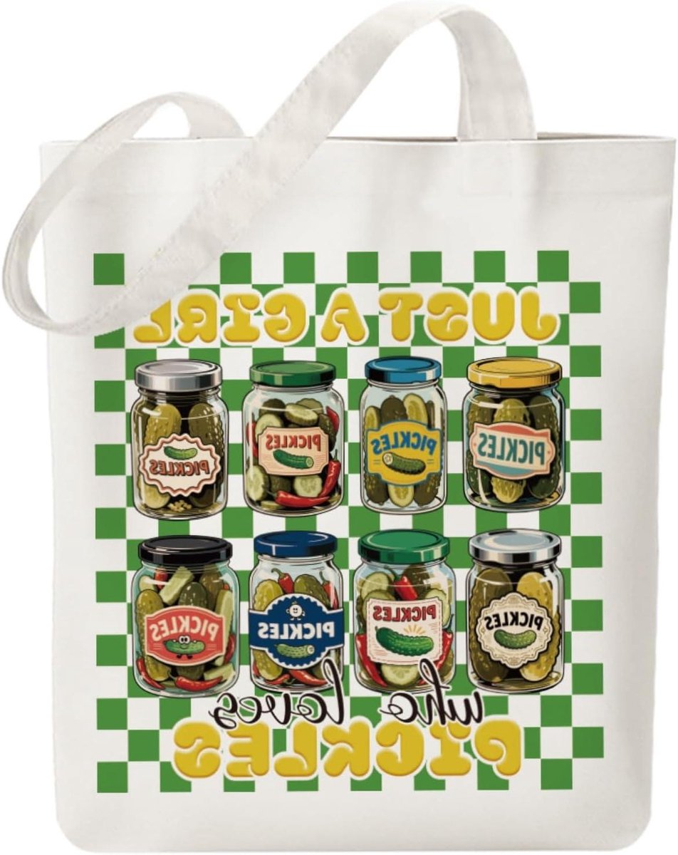 Canvas Tas - Katoenen Schoudertas - Dagelijks Gebruik - Met Ritsvakken - Opvouwbaar - Leuk