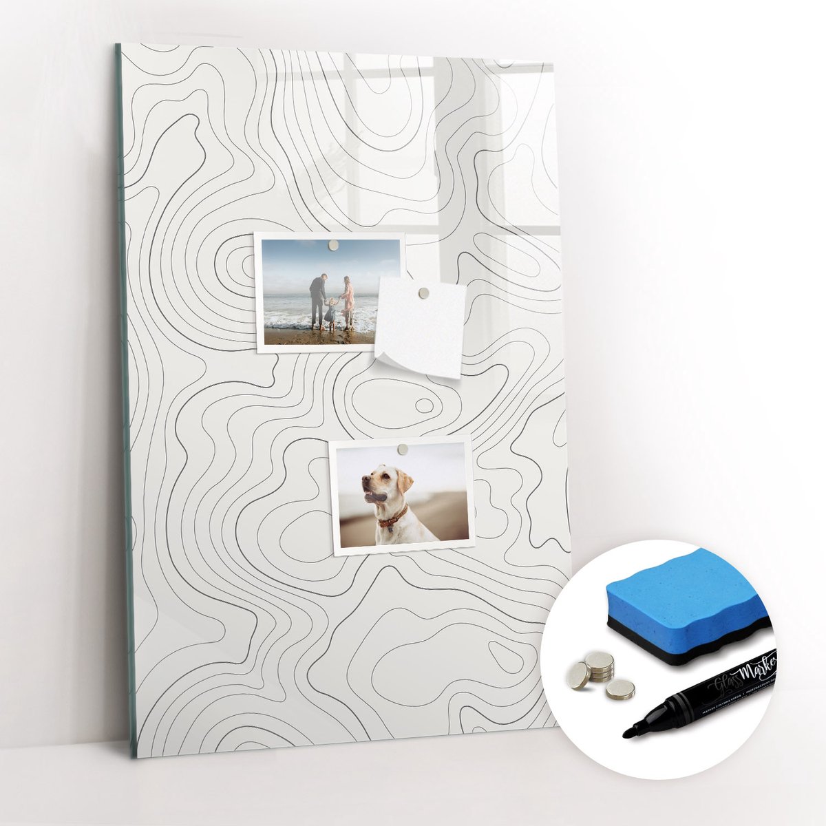 Tulup Whitebord - Moderne abstracte lijnen - 40 x 60 cm - Wit Metalen magneetborden met lijst - Gratis 5 Sterke Magneten + Whiteboard Marker & Wisser - Stylish Memo Board - Memobord Keuken - Notitiebord Werkplek