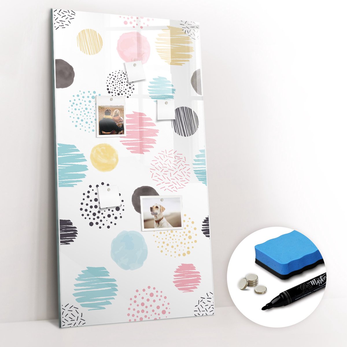 Tulup Whitebord - Kleurrijke cirkels - 60 x 120 cm - Veelkleurig Magnetisch Memobord - Gratis 5 Sterke Magneten + Whiteboard Marker & Wisser - Organizer Muur - Magneetbord Rechthoekig - Organiseer Je Bureau