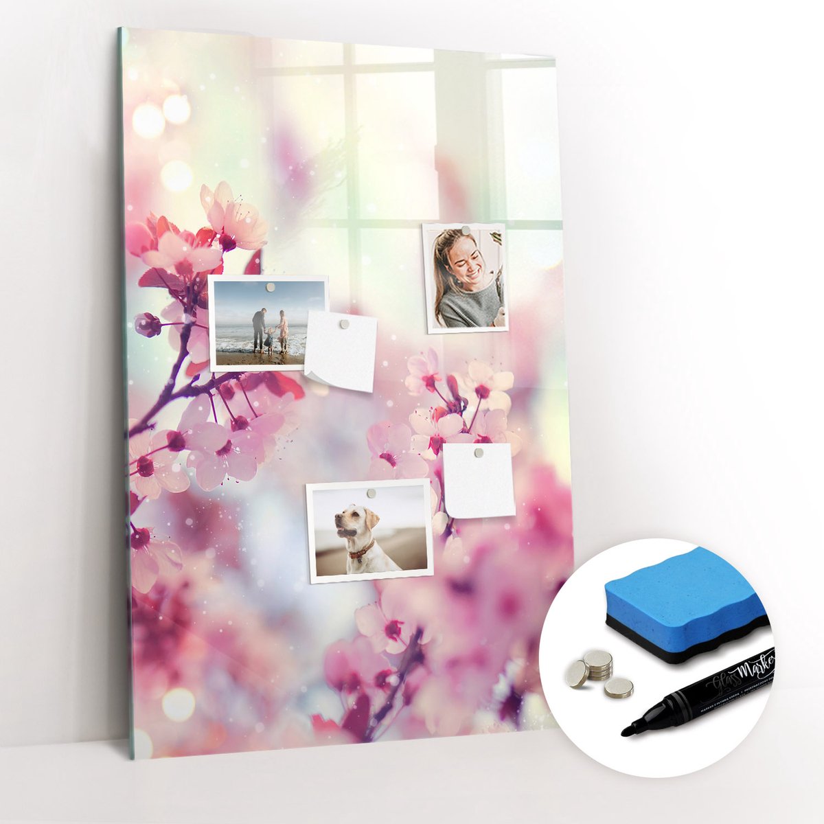 Tulup Whitebord - Lentebloemen - 60 x 90 cm - Roze Foto Magneetbord - Gratis 5 Sterke Magneten + Whiteboard Marker & Wisser - Moderne Wanddecoratie - Magnetisch Bord - Organiseer Je Bureau