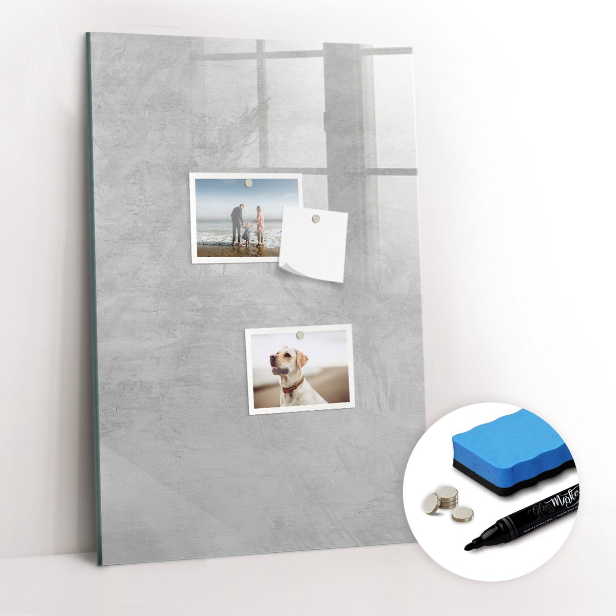 Tulup Whitebord - Licht ruw beton - 40 x 60 cm - Grijs Foto Magneetbord - Gratis 5 Sterke Magneten + Whiteboard Marker & Wisser - Wanddecoratie Kantoor - Memo Bord - Productiviteit Tools