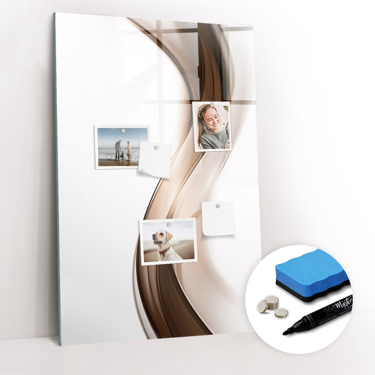 Tulup Whitebord - Abstractiegolf - 60 x 90 cm - Bruin Magnetic Board - Gratis 5 Sterke Magneten + Whiteboard Marker & Wisser - Decoratief Magnetisch Bord - Magnetisch Bord Kind - Ideeënbord Thuiswerkplek