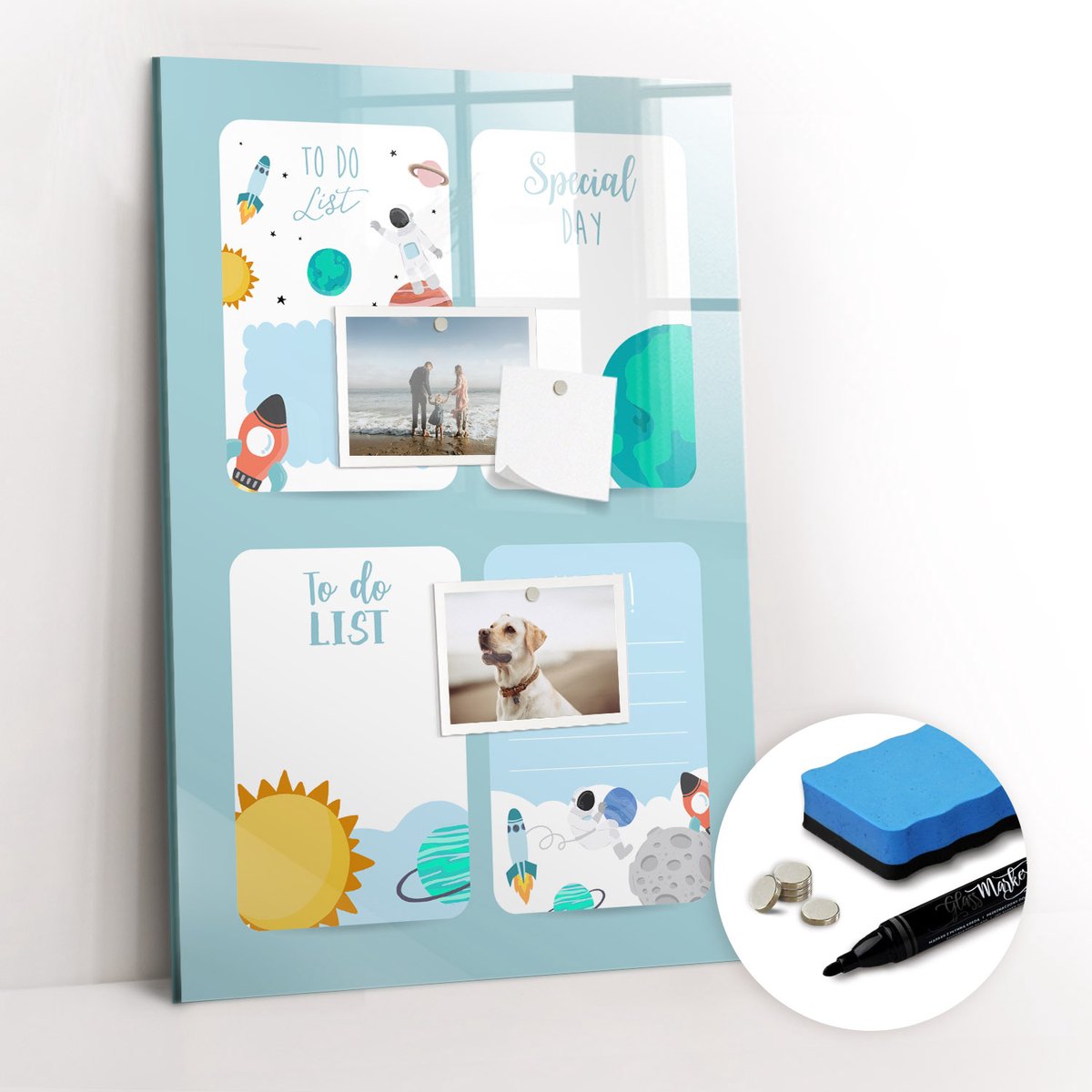 Tulup Whitebord - Galactische Planner - 40 x 60 cm - Blauw Magneetbord Keuken - Gratis 5 Sterke Magneten + Whiteboard Marker & Wisser - Minimalistisch Prikbord - Magnetisch Bord Kind - Planning Muur